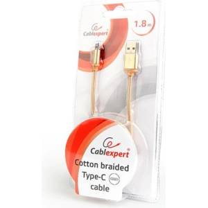 Gembird USB-C - USB-A 2.0 M/M кабел за данни 1, 8 м златна текстилна гарнитура CCB-mUSB2B-AMCM-6-G (CCB-mUSB2B-AMCM-6-G)
