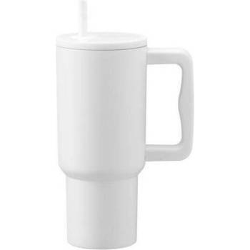 Maku Kitchen Life 900 мл бяла двустенна термочаша с дръжка и сламка maku