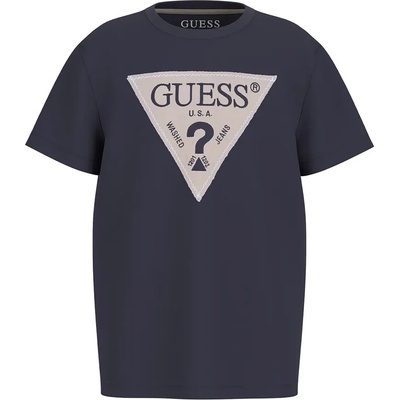 GUESS Тъмносиня тениска за момче с бежово лого Guess