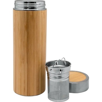 Nerthus 360 мл двустенна стоманена бутилка с инфузер декор БАМБУК от Nerthus