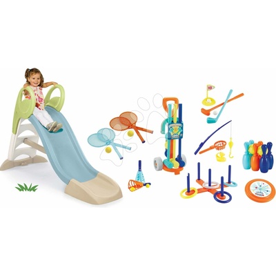 Smoby Set šmykľavka s vodnou hrou a športové hry na záhradu Toboggan GM Slide Life dĺžka šmyku 150 cm