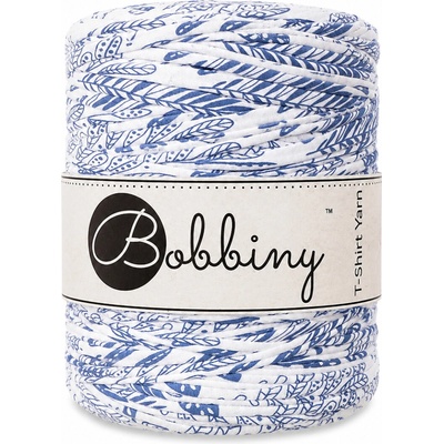 Bobbiny T-shirt yarn Bobbiny - T-shirt yarn: Bílé s modrým listovým vzorem
