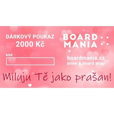 Valentýnský poukaz Boardmania v hodnotě 2000 Kč