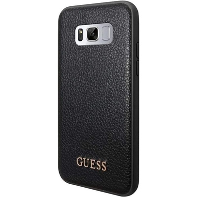 GUESS Iridescent Leather Hard Case - дизайнерски кожен кейс за Samsung Galaxy S8 (черен)