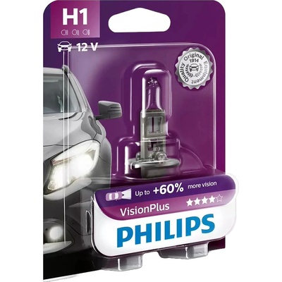 Philips Автомобилна крушка Philips - H1, Vision plus +60% more light, 12V, 55W, P14.5s (36320330)