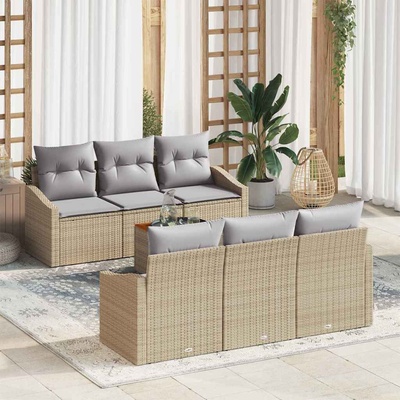 vidaXL Градински Софа Комплект 7 pcs Бежов и Светло Сив полиратан (3356446)