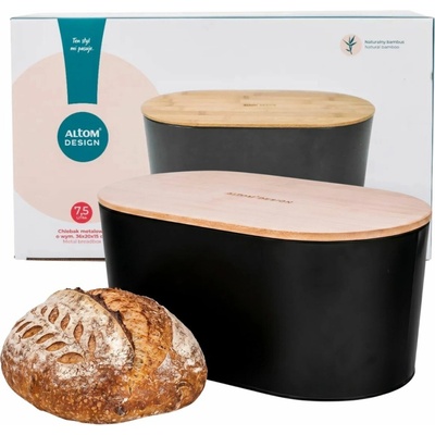 Černý kovový chlebník s prkénkem na krájení Altom Design, box na pečivo