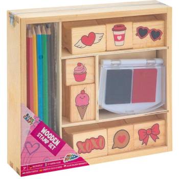 Moxy Комплект дървени печати и цветни моливи, в кутия, розов (6606200032)