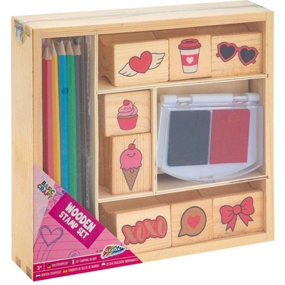 Moxy Комплект дървени печати и цветни моливи, в кутия, розов (6606200032)