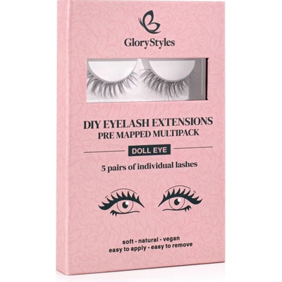GloryStyles Sada 5 párů segmentových řas - DOLL EYE