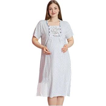 Бяла макси нощница за кърмачки с черни точки и апликация