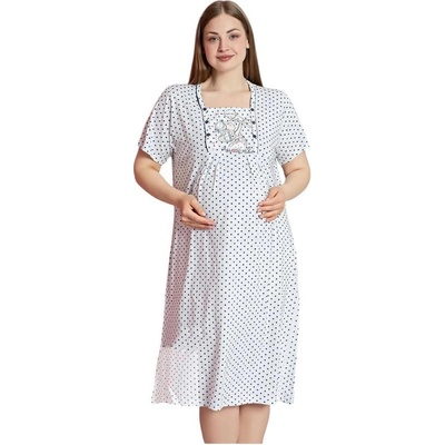 Бяла макси нощница за кърмачки с черни точки и апликация
