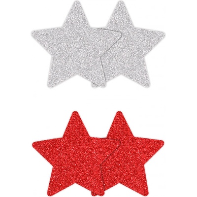 NS Novelties Pretty Pasties Glitter Stars Red Silver 2 Pairs