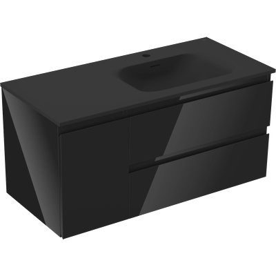 Mexen Orio шкаф за баня 100 см с мивка Vela дясна, 2S, 1D, черен гланц/черен мат (91A13-10047-3-BBFFF70-W23P71)