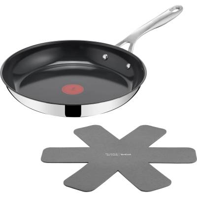 Tefal Jamie Oliver by Direct Cook frying pan 28 cm, including pan protector, ceramic non-stick surface, long-lasting seal, thermal signal, for all types of stoves, oven safe, stainless steel - H8802S