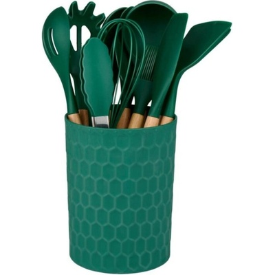 ALPINA Kuchyňské náčiní s bambusovou rukojetí ve stojanu 12 ks 32 cm mátově zelená ED-233242
