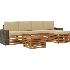 vidaXL Комплект дивани за открито 6 бр. Натурален и Бежов (3384279)