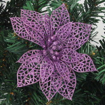 Umělá dekorace - květ Vánoční hvězdy - fialová
