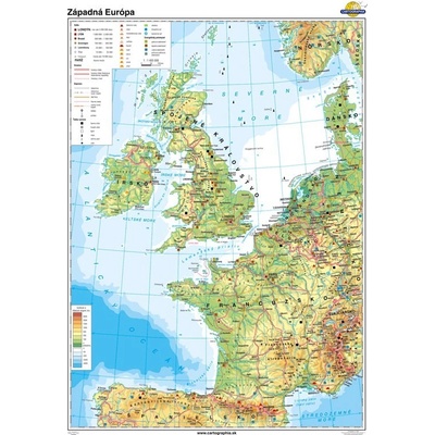 Cartographia Západná Európa (120x160 cm), nástenná, fóliovaná, lištovaná