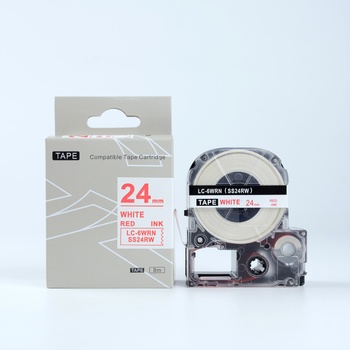 Compatible Epson LK-SS24RW, 24mm x 9m, червен печат / бял фон, съвместима лента (LKSS24RW)