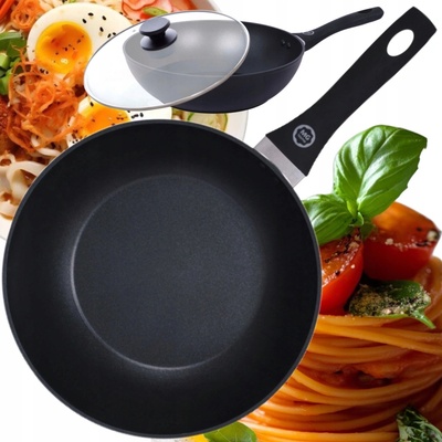 Wok pánev MG Home 28 cm černá s poklicí, nepřilnavý povrch, indukce