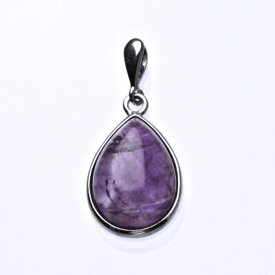 Čištín Stříbrný přívěsek kapka přírodní ametyst P1490B