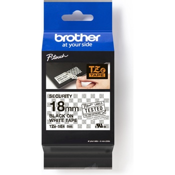 Brother TZe-SE4 Pro Tape, 18mm x 8m, бял печат/черен фон, оригинална лента (TZESE4)