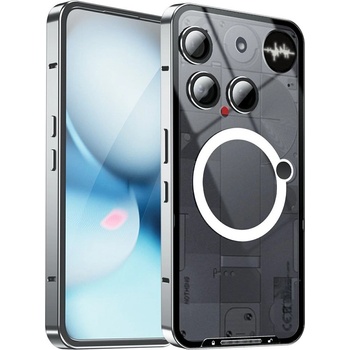 Nothing Magic Shield Магнитен калъф за Nothing Phone (3) 5G - Матов TPU гръб, Метална рамка, Защита за камерата, Вкл. Протектор (Черен, Сребрист)