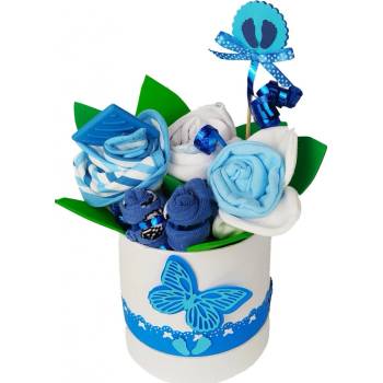 BabyDort plenkový dort modrá kytice k narození miminka - textilní květinový flower box