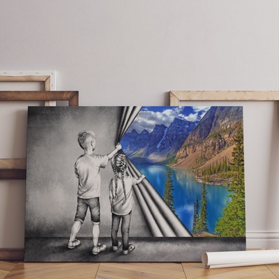 IMPAR Foto na plátně Za oponou „Lake“ 90x60 cm