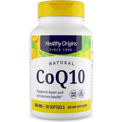 Healthy Origins Коензим Q10 (Убиквинон) - Сърдечно-съдова грижа и клетъчна енергия при повишени нужди, 600 mg, 30 софтгел капсули (35052 HO)