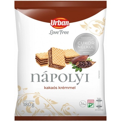 Urbán Oplátky plnené krémom s kakaovou príchuťou bez cukru 180 g
