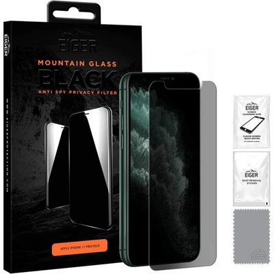 Eiger Mountain Glass Black Anti-Spy Privacy Filter Tempered Glass - калено стъклено защитно покритие с определен ъгъл на виждане за дисплея на iPhone 11 Pro, iPhone XS, iPhone X