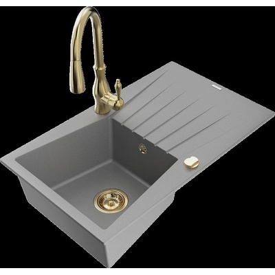 Cesar еднокамерен кухненски гранитен мивка с отцедник и кухненски смесител Savita, сив - 6514-71-672601-50 (6514-71-672601-50)
