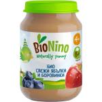 BioNino Био плодово пюре BioNino - Ябълки и боровинки, 4 м+, 190 g (BN2157) - ozone