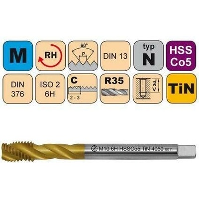 NÁSTROJE CZ Závitník strojní M25x1,5 ISO2 HSSCo5 TiN DIN 374 RSP35 - 4060 - CZZ4060-M25X1,5-ISO2