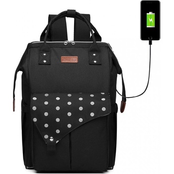 Kono batoh Polka s USB portem černý s puntíky