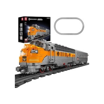 Mould King 12018 World Railway Dieselová lokomotíva EMD F7 s vagónom R/C