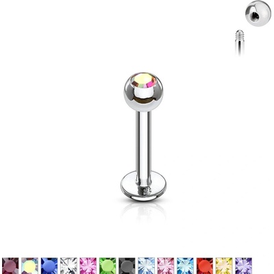 Šperky Eshop labret tenký s kuličkovým zakončením se zirkonem C02.12 světlá modrá LB