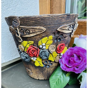 Keramika Javorník Květináč malý - růže 15 x 17cm hnědý