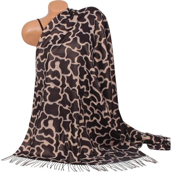 Кашмирен шал в бежово и черно с ефектен десен и ламе