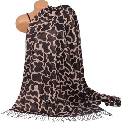 Кашмирен шал в бежово и черно с ефектен десен и ламе