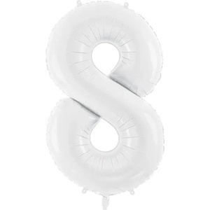Party Deco Фолиев Балон Цифра, Бяло, 86см - 8 (fb130-8-008)