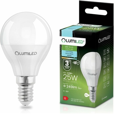 Lumiled LED žiarovka E14 P40 2,5W = 25W 249lm 6500K Cold 180°