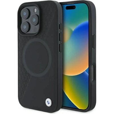 BMW Кожен калъф BMW Sign Leather Half Textured And Circle MagSafe за iPhone 16 Pro Max - черен (3666339323431)