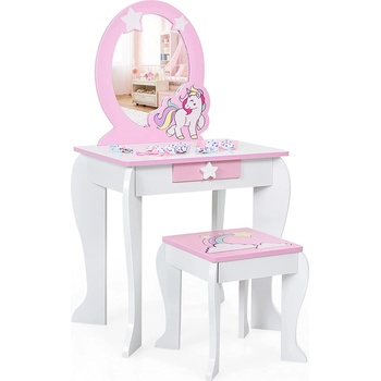 Costway Dětský toaletní stolek se zásuvkou a zrcadlem růžový