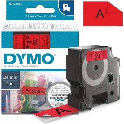 Páska Dymo D1, 24mm (53717) červená, černý tisk, 7m