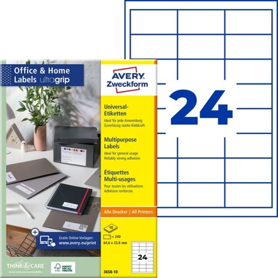 Avery Zweckform Samolepící etikety 240 ks bílá 64,6 x 33,8 mm 3658-10