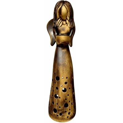 Keramický anděl,na jednu čajovou svíčku,bezpečný svícen.Rozehrajte večer hru stínů.Výška cca 47cm.Barva hnědá,režná keramika.