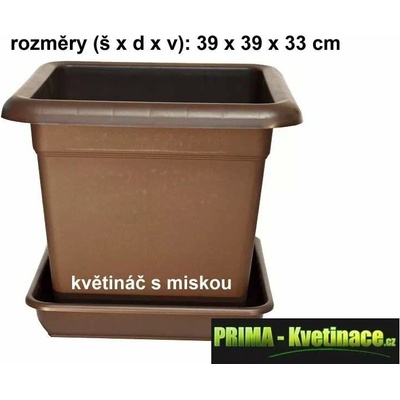 PLASTKON Plastový květináč 40×40 cm s podmiskou – hnědý